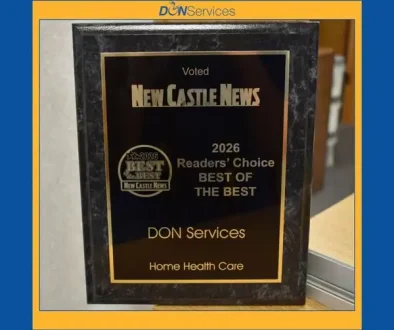 Award plaque for DON Services Home Health Care, voted Best of New Castle News 2020.
